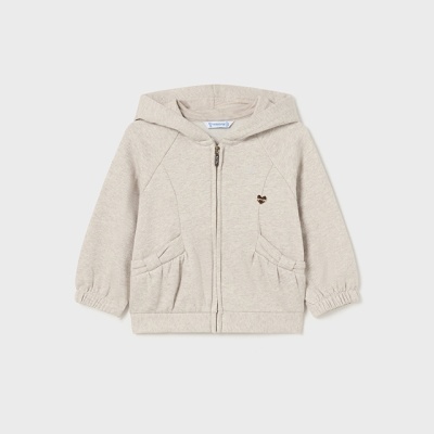 Casaco com capuz de criança bege claro com fecho de correr e bolso
