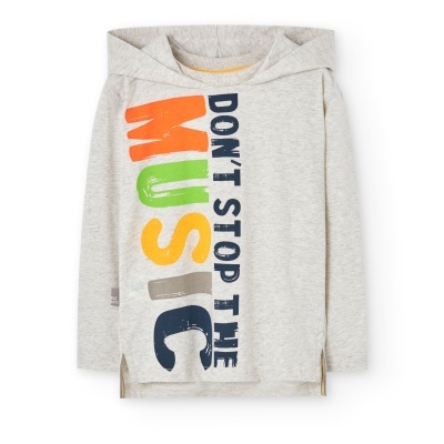 Camiseta malha com capuz para menino crua