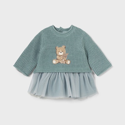 Vestido tricô combinado tule