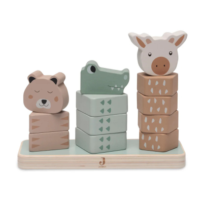 Torre de encaixe em madeira — Animais da selva (3 pcs)