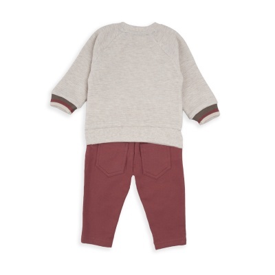 Conjunto bebé camisola bege e calças bordeaux