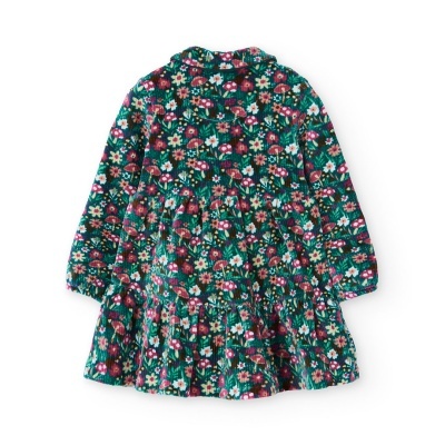 Vestido infantil floral verde com mangas compridas
