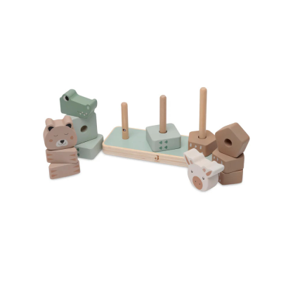 Torre de encaixe em madeira — Animais da selva (3 pcs)