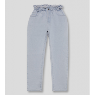 Calças de ganga azul claro com cintura franzida