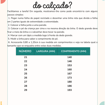 Infográfico Victoria sobre como escolher o tamanho do calçado com tabela de tamanhos.