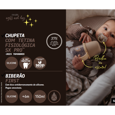 2Pc Chupeta Night & Day com tetina fisiológica, silicone