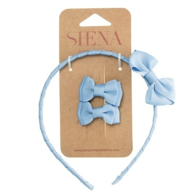 Pack 2 mini laços + bandolete com laço - Azul Francia