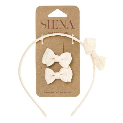 Pack 2 mini laços + bandolete com laço - Crú