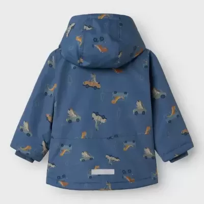 Casaco azul criança com dinossauros em carros estampados