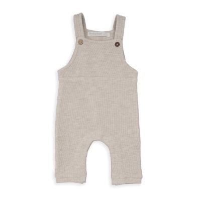 Jardineira de malha bege clara para bebé com botões castanhos