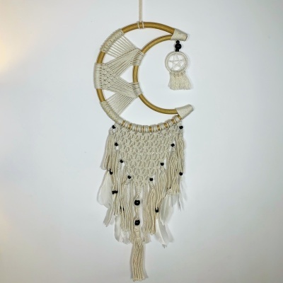 Caça Sonhos Lua Bambu e Macramê