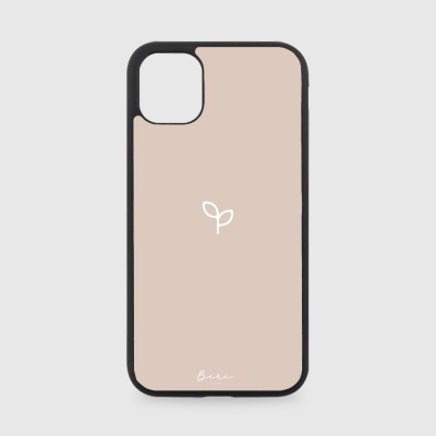 Capa para smartphone bege com moldura preta e símbolo branco