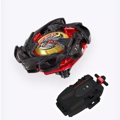 Beyblade preto e vermelho com controladora preta