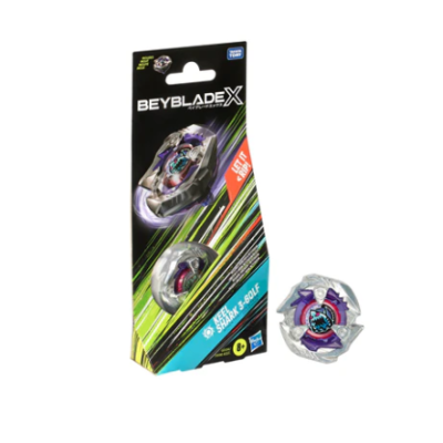 Beyblade Burst toy spinning top and packaging with colorful design and labels