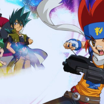 Cinco personagens de anime coloridos em fundo cósmico