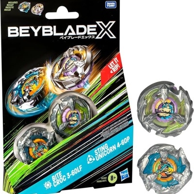 BEYBLADE X Bite Croc 3-60LF and Sting Unicorn 4-60P Dual Pack Set Hasbro