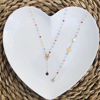 Colar&#x20;de&#x20;a&#x00E7;o&#x20;com&#x20;trevo&#x20;-&#x20;Fortuna