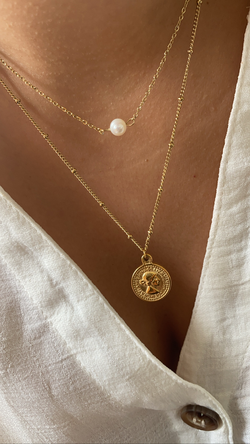 Colar duplo pérola e Elizabeth