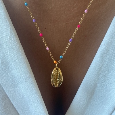 Colar búzio em fio colorido