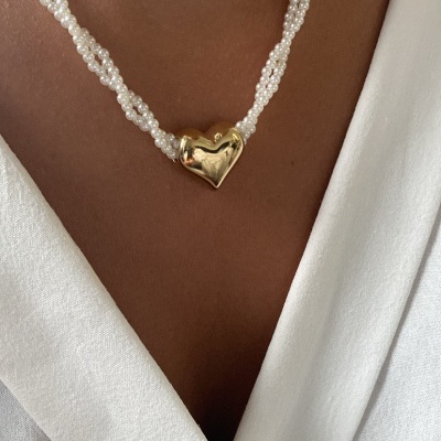 Colar pérolas com coração