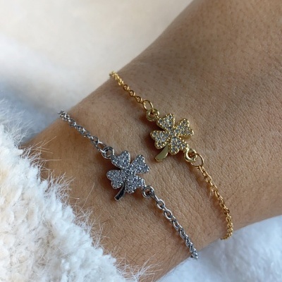 Pulseira trevo em aço inoxidável