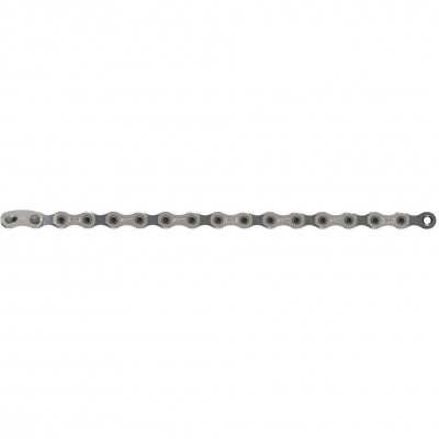 Corrente de bicicleta metal prateada com texto gravado