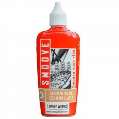Frasco vermelho de lubrificante para corrente Smoove Universal Chain Lube com tampa branca