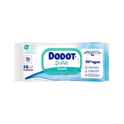 Pacote de toalhitas Dodot Pure aqua branco e azul com tampa verde