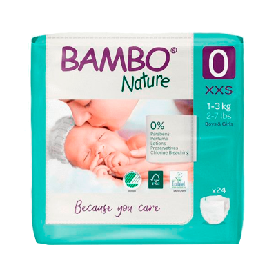 Pacote de fraldas Bambo Nature tamanho 0 XXS para bebé de 1-3 kg