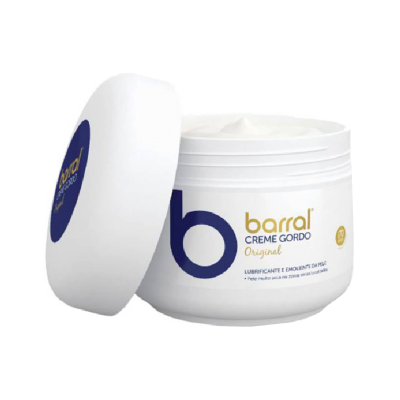 Creme Barral Creme Gordo Original em recipiente branco com tampa aberta