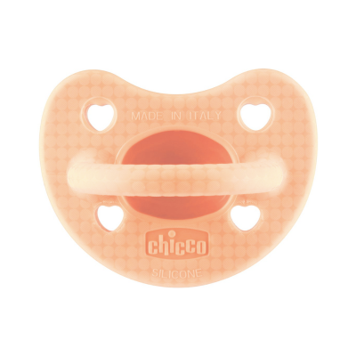 Chupeta de silicone pêssego com texto e recortes em forma de coração