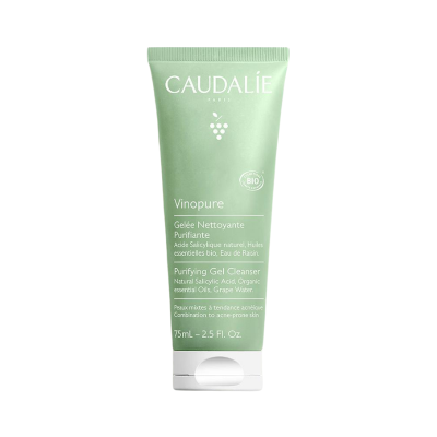 Tubo verde de gel de limpeza purificante Caudalie Vinopure 75 mL