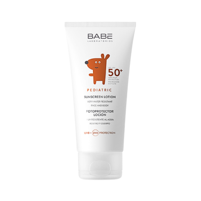 Loção protetora solar pediátrica BABE SPF 50+ com embalagem branca