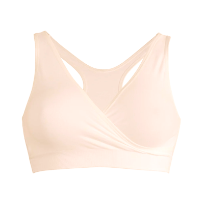 Soutien desportivo cor creme com decote cruzado e costas racerback