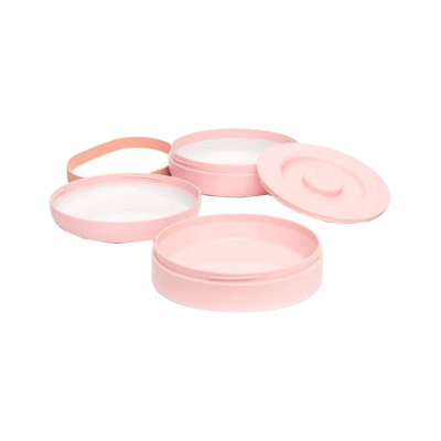 Conjunto de lancheira rosa com três compartimentos e alça