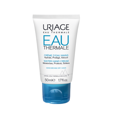 Creme para as mãos Uriage Eau Thermale com embalagem branca e tampa azul