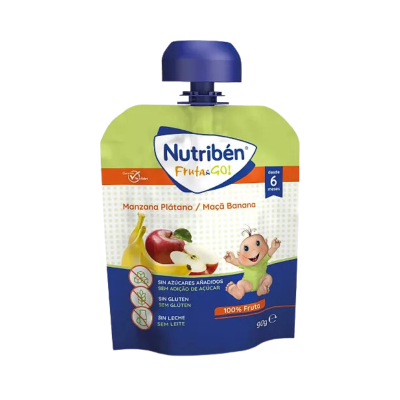 Embalagem de puré para bebé sabor Maçã Banana Nutriben Frutas GO!