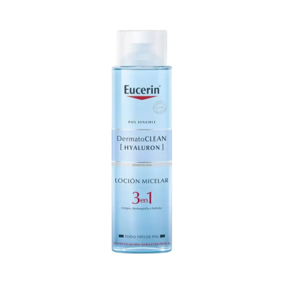 Frasco de loção micelar Eucerin DermatoCLEAN Azul
