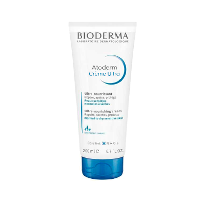 Creme Bioderma Atoderm Crème Ultra para peles sensíveis, tubo branco e tampa azul