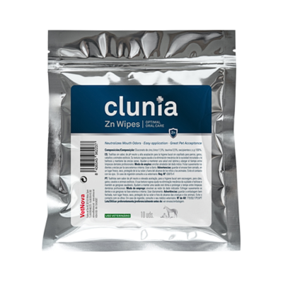 Pacote prateado com etiqueta azul e branca de toallitas Zn Wipes para cuidados orais