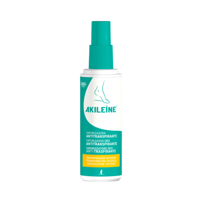 Frasco de spray antitranspirante Akileïne verde e branco