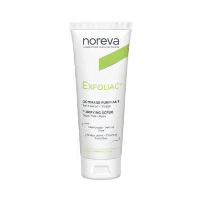 Frasco branco de esfoliante facial Noreva Exfoliac