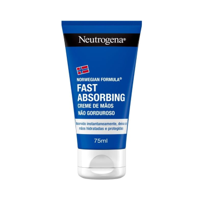 Tubo de creme de mãos Neutrogena Fast Absorbing azul e branco