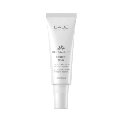 Tubo branco de creme BABE LABORATORIOS DEPIGMENT+ CONTROL FLUID para manchas