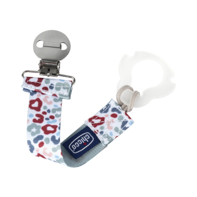 Prendedor de chucha Chicco com fita estampada e clip metálico
