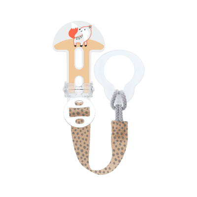 Prendedor de chupeta com motivo de raposa e fita padrão bolinhas