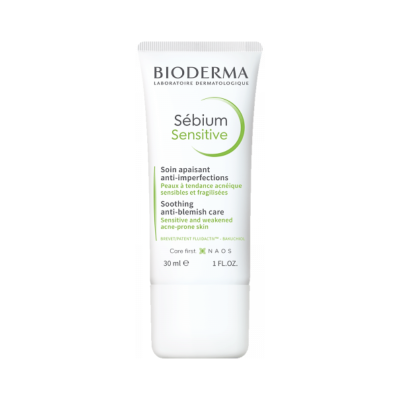 Embalagem branca de creme Bioderma Sébium Sensitive de 30 ml