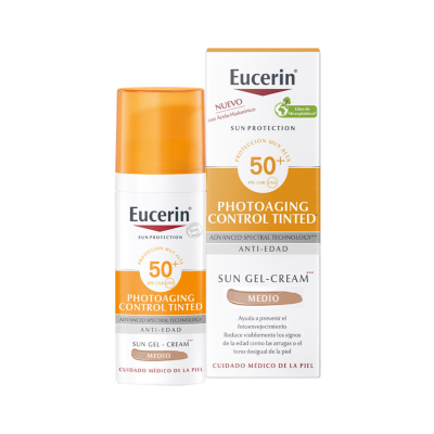 Frasco e embalagem de creme solar Eucerin SPF 50+