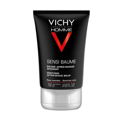 Bálsamo pós-barba Vichy Homme Sensi Baume embalagem preta 75 ml