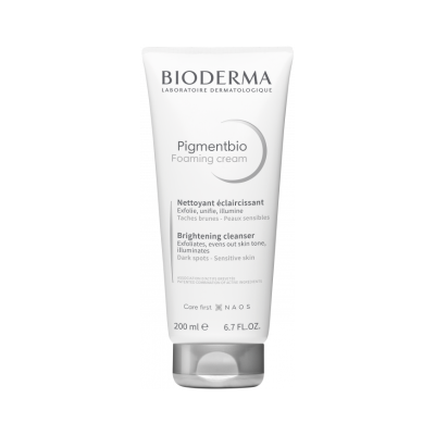 Tubo branco com tampa prateada de creme facial Bioderma Pigmentbio Foaming cream 200 ml